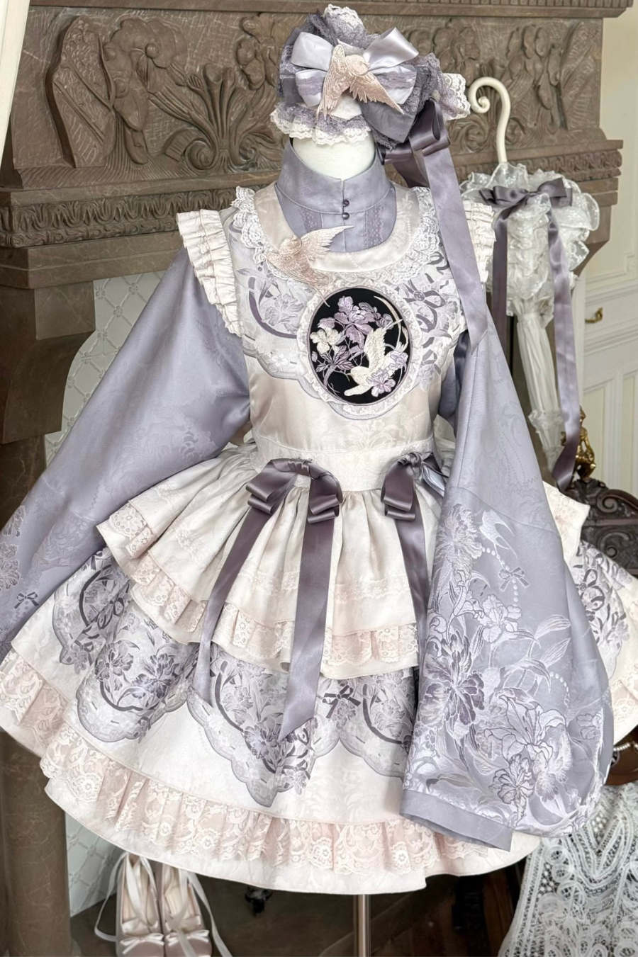 Chinese stand collar jacket + suspender dress + hair band