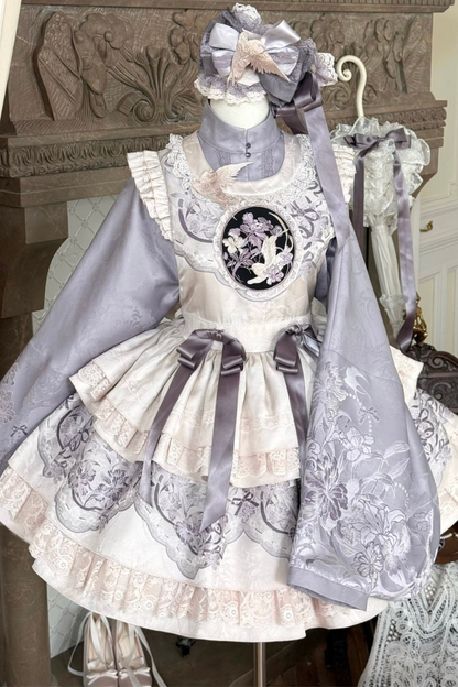 Chinese stand collar jacket + suspender dress + hair band