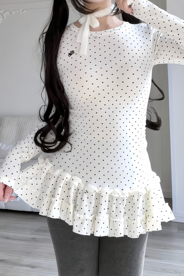 Polka Dot Fitted Ruffle Top