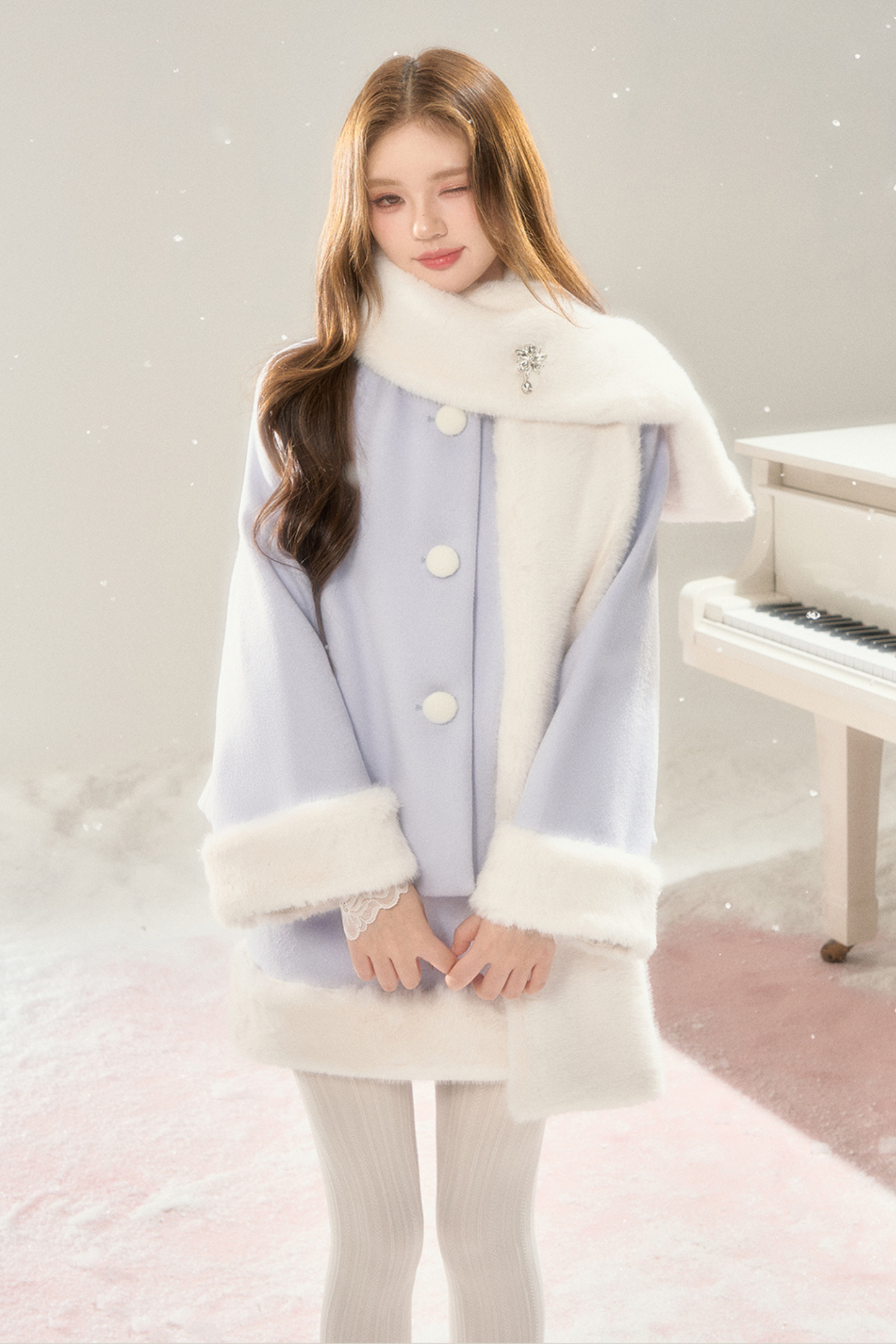 マフラー付きスイートファーコート+ファースカート