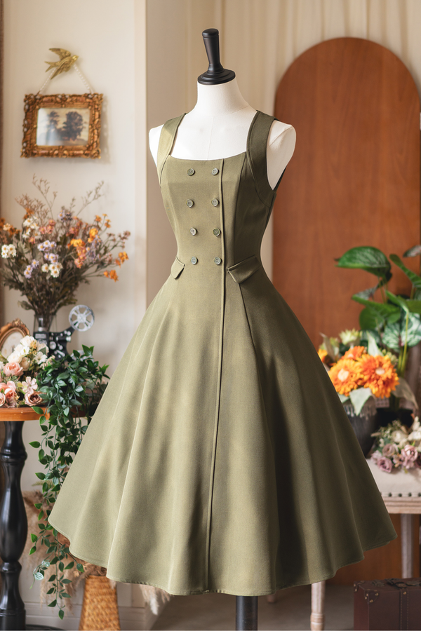 英国風レトロエレガントノースリーブドレス