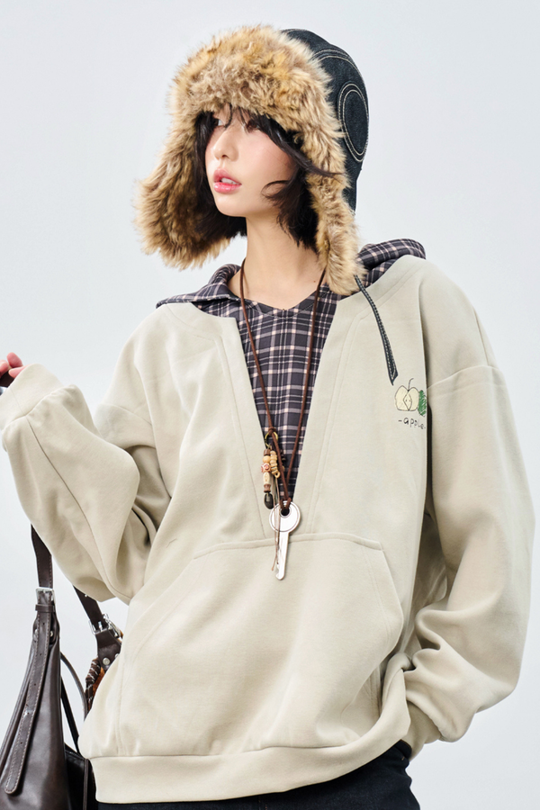 グラビティミュージアムフェイクツーピースチェックフードトップス