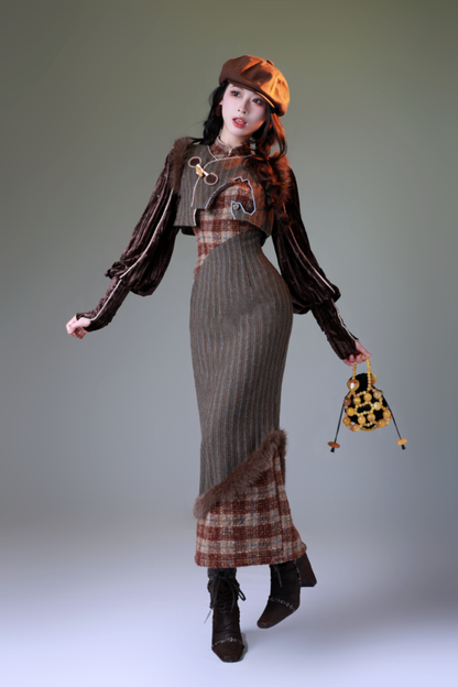 Check Retro Girly Long Dress