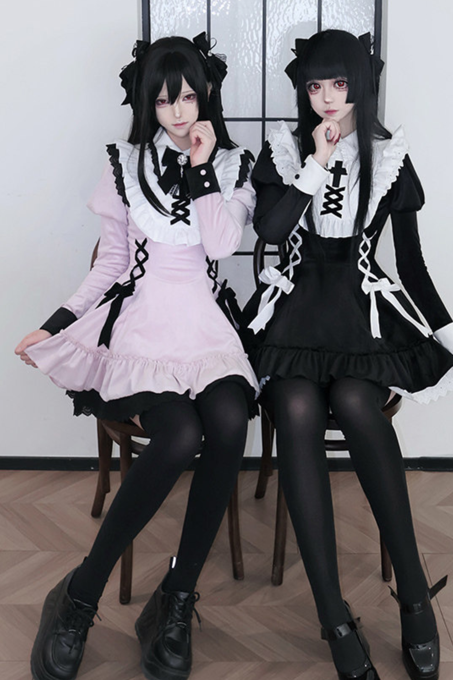 Lace-up ribbon Lolita dress + brooch + hair clip