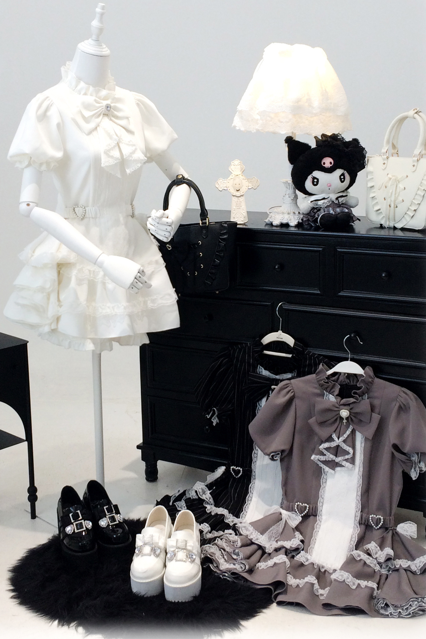 パフスリーブエレガントゴシックスタイルトップス+パンツ