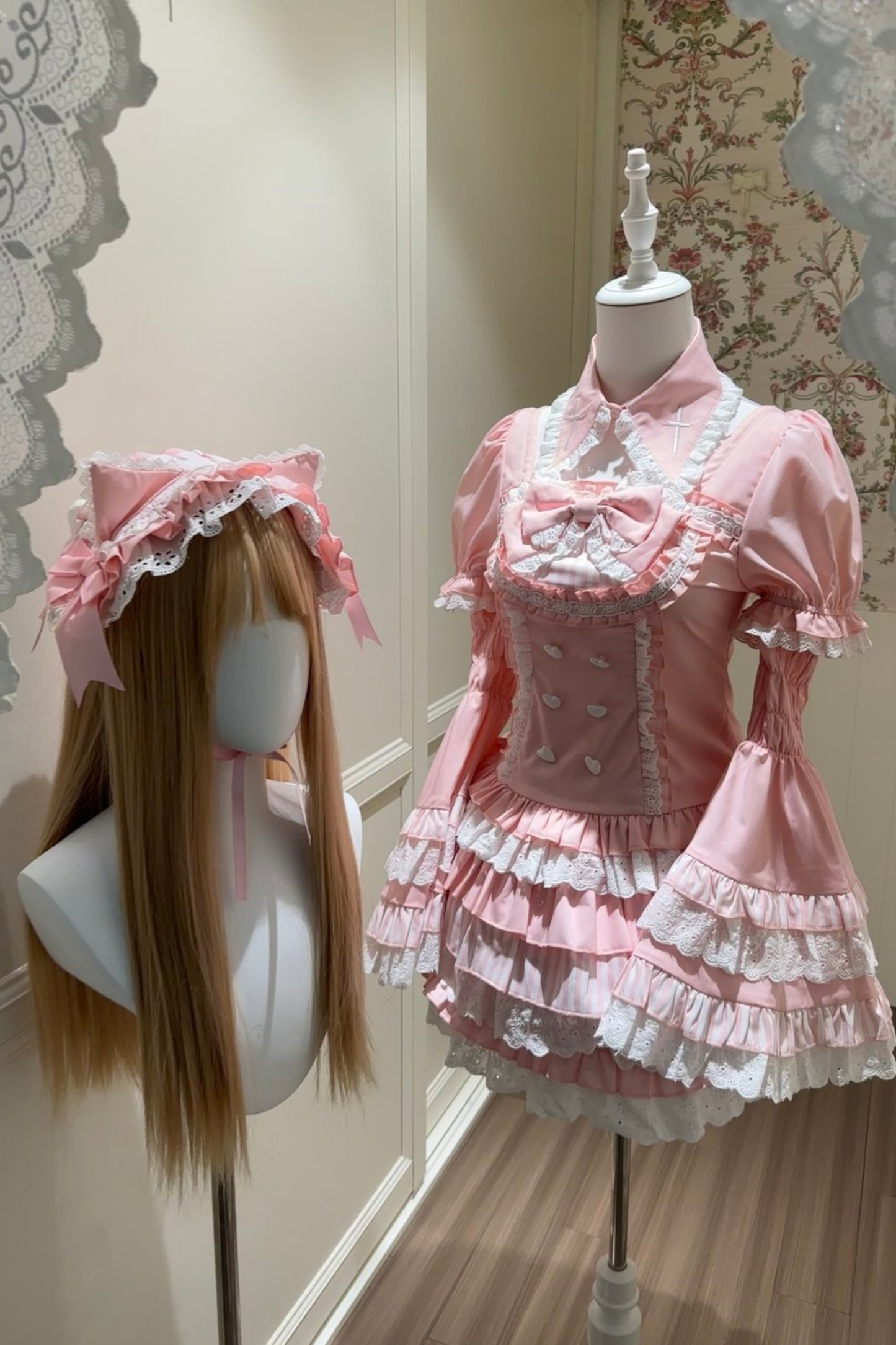 ピンキープリンセスケーキトップス+スカート+スリーブ+ヘアバンド