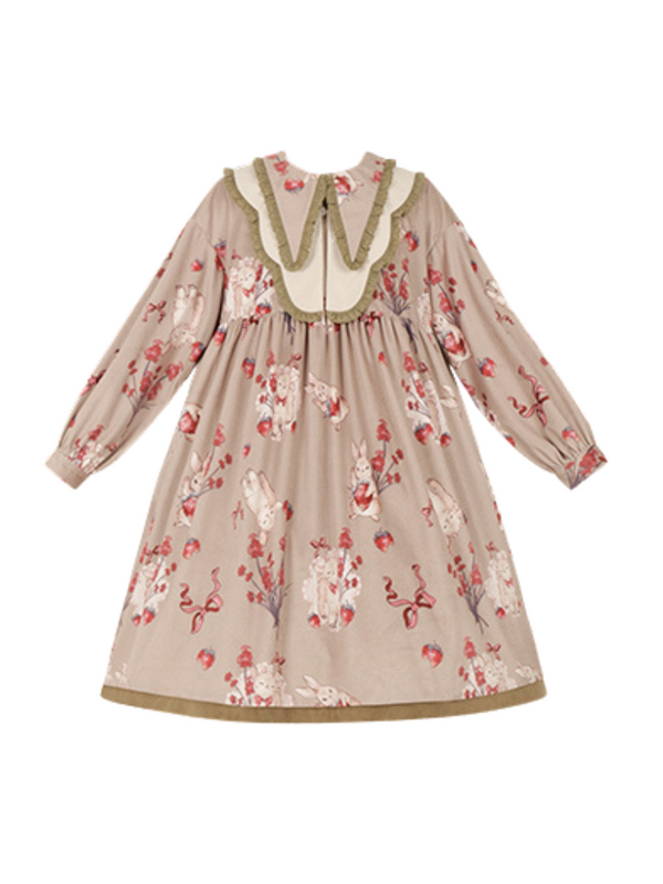 Sheep Berry Rabbit Style Design Velvet Print Ruice Dress