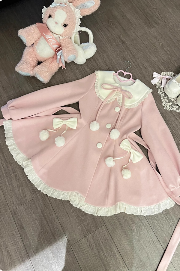 【予約商品】ガーリーエレガントコリアンスタイルスカーフウールコート