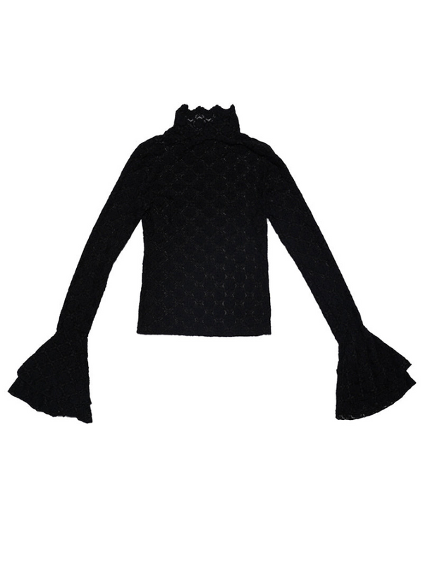 Race Jacquard High Neck Water Sleeve Tops