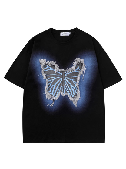 American Retro Butterfly Ergain Broy Dary Over -size T -shirt