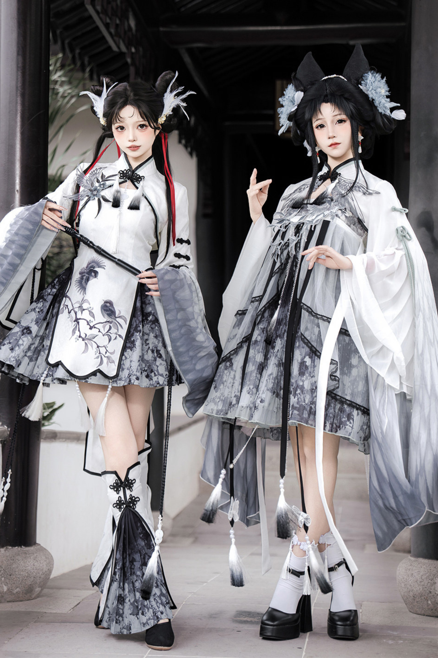 ダークチャイナドレス+ビッグスリーブケープ+チャイナトップス+スカート+キャミソールドレス+レッグウォーマー