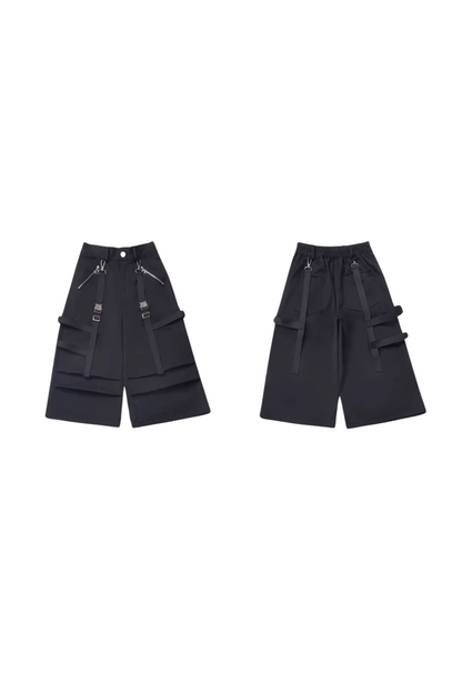 猫耳フードトップス+ルーズニットセーター+カーゴパンツ+ストラップスカート