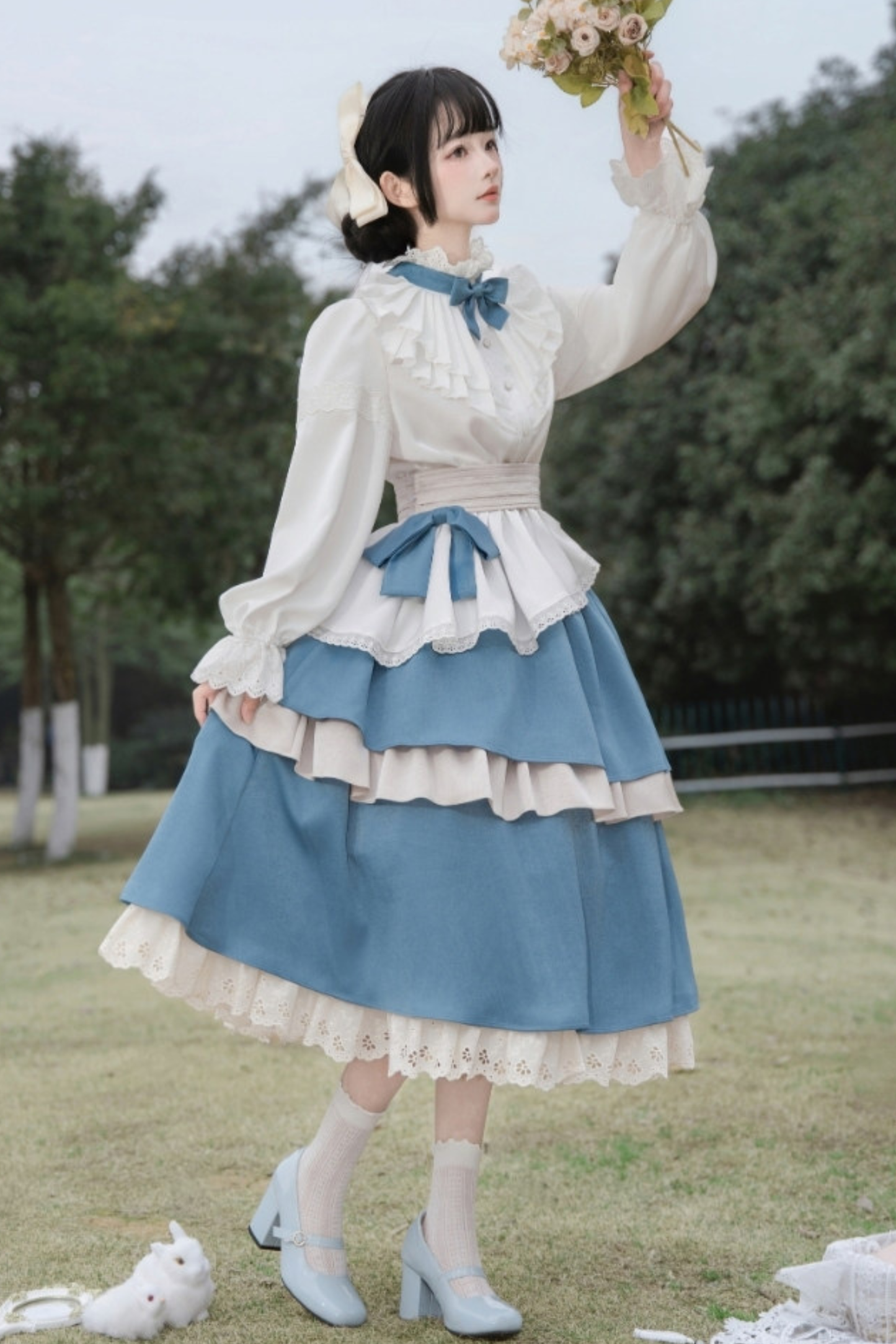 Retro Elegant Shirt + Half Skirt