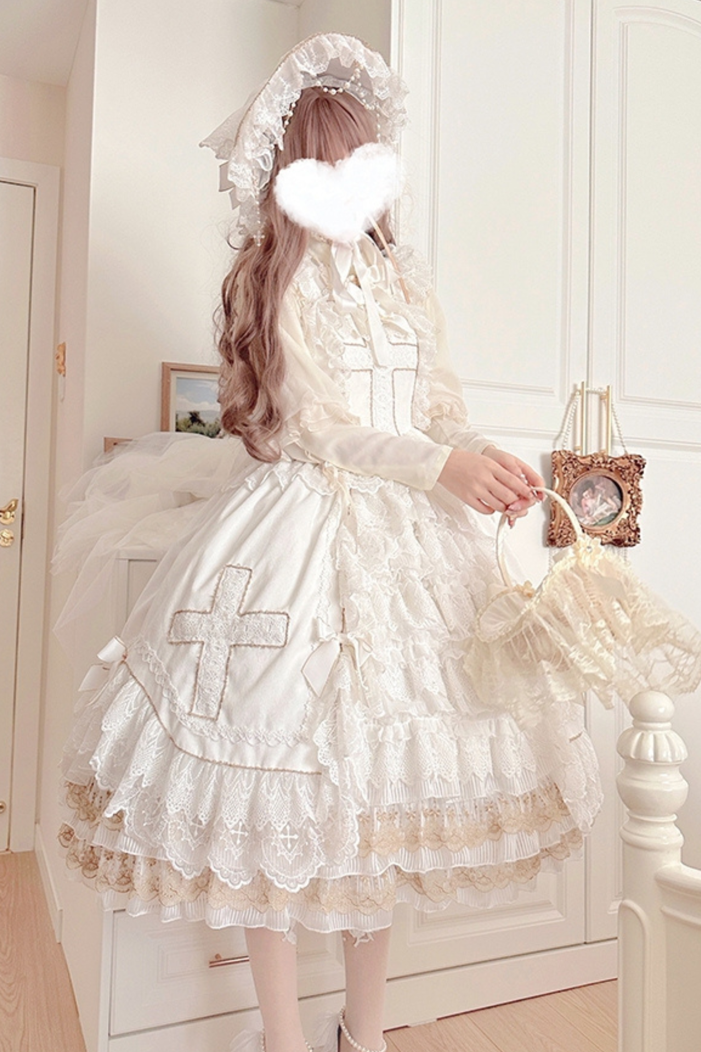 Angel Candy Friedall Flower Wedding Dress + Shawl + Bonnet