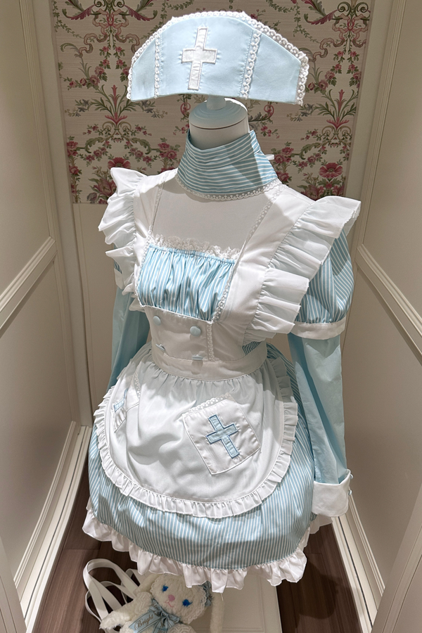 Angel Aqua Maid Apron Dress + Nurse Hat