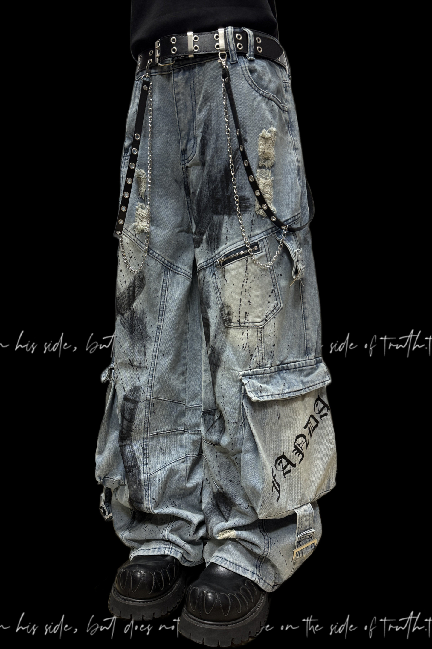 グラフィティデニムカーゴパンツ+ベルト