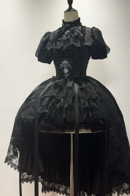 【Vorbestellung bis 18. März】 Dark Kawaii Gothic Lolita Rock + Shirt + Haarband + Hut + Ärmel