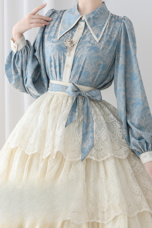 コントラストカラーレトロロリータブラウス+ネクタイ