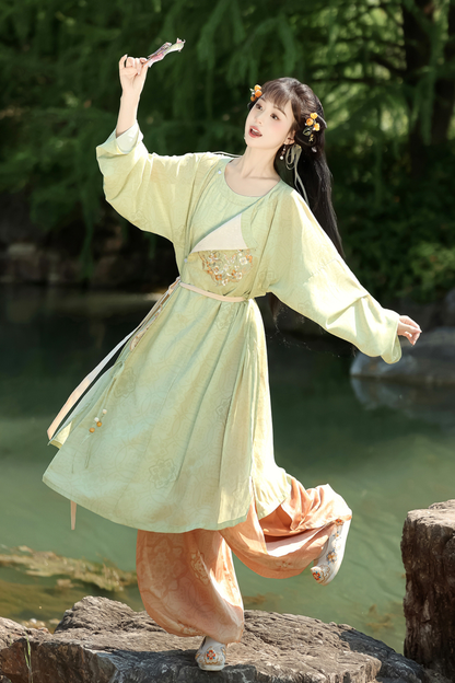 Retro Round Neck Robe China Top + Balloon Pants