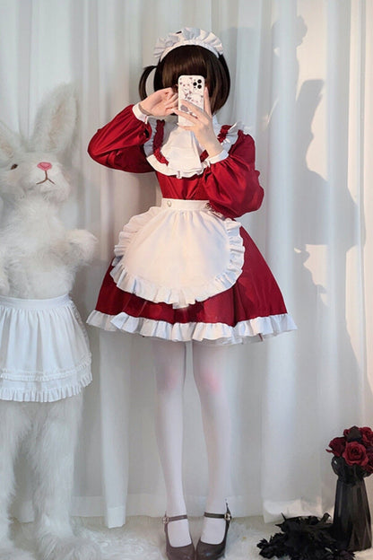 Vintage Red Maid Cosplay Dress