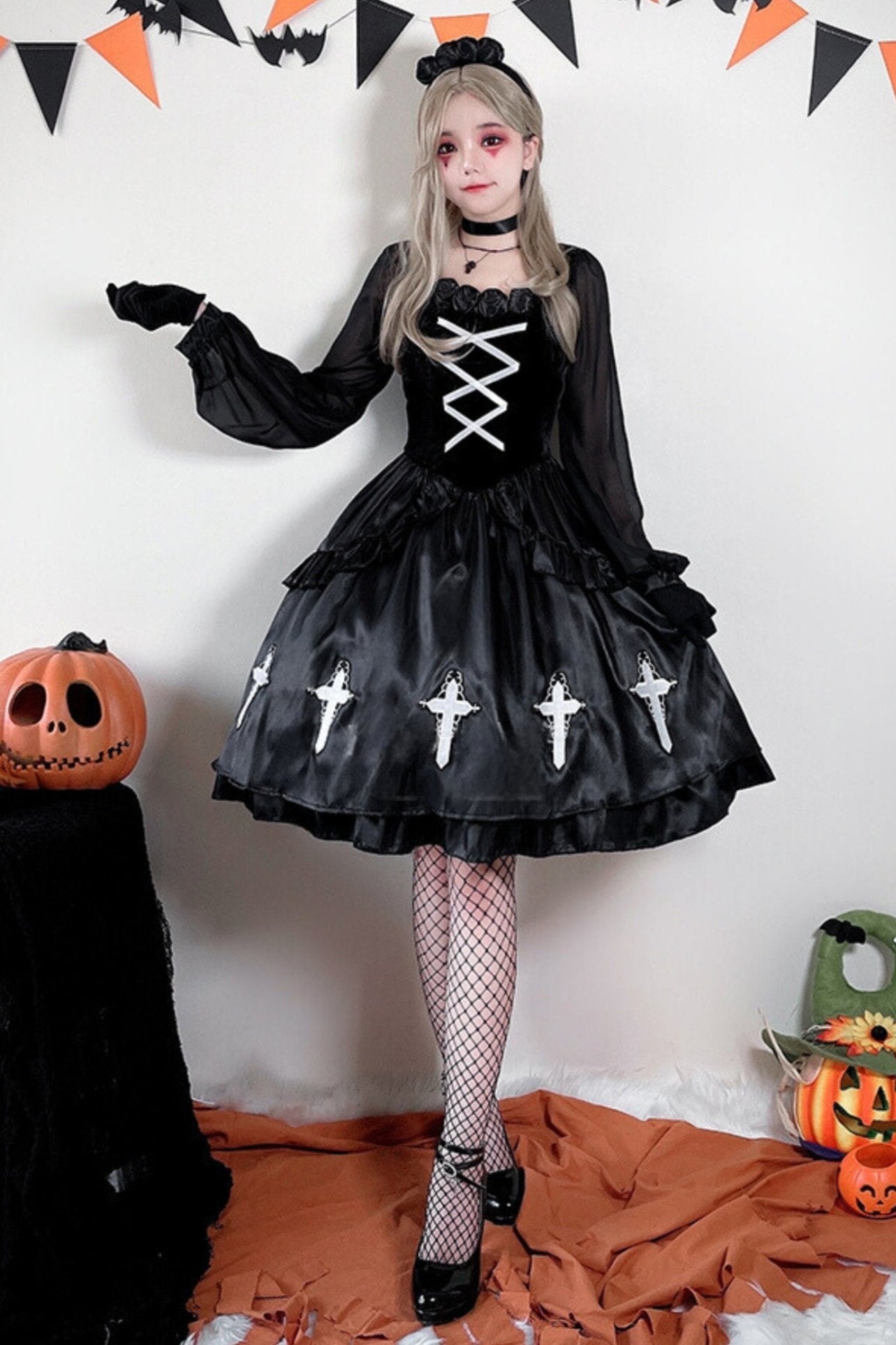 Gothic Cross Black Cosplay Dress