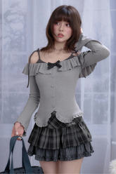 리본 멜빵 스위트 프릴 탑