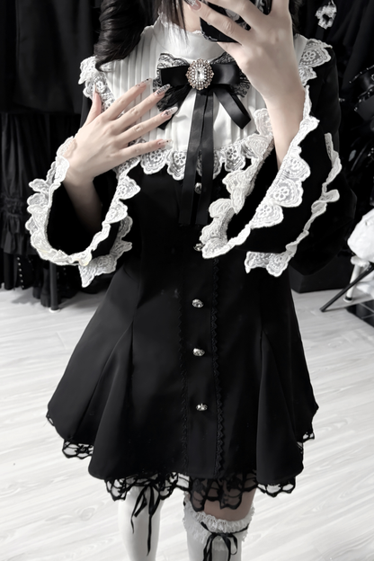 Cross Lace Flared Sleeve Dress