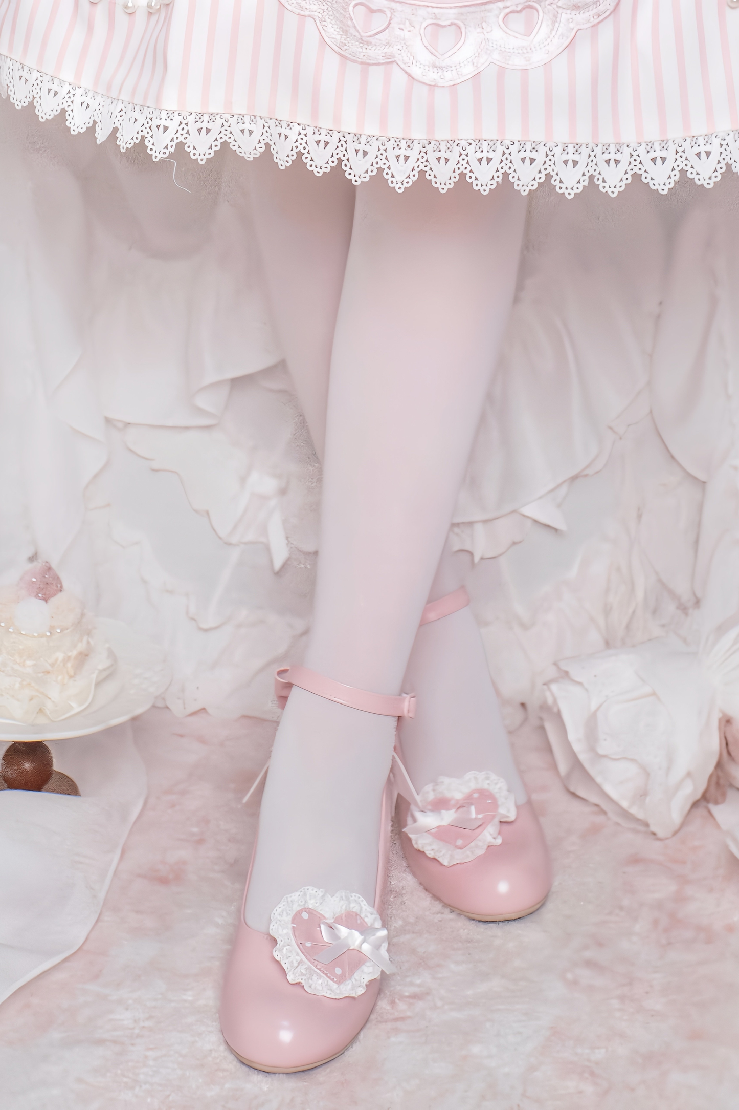 レトロドットハートロリータスイートシューズ