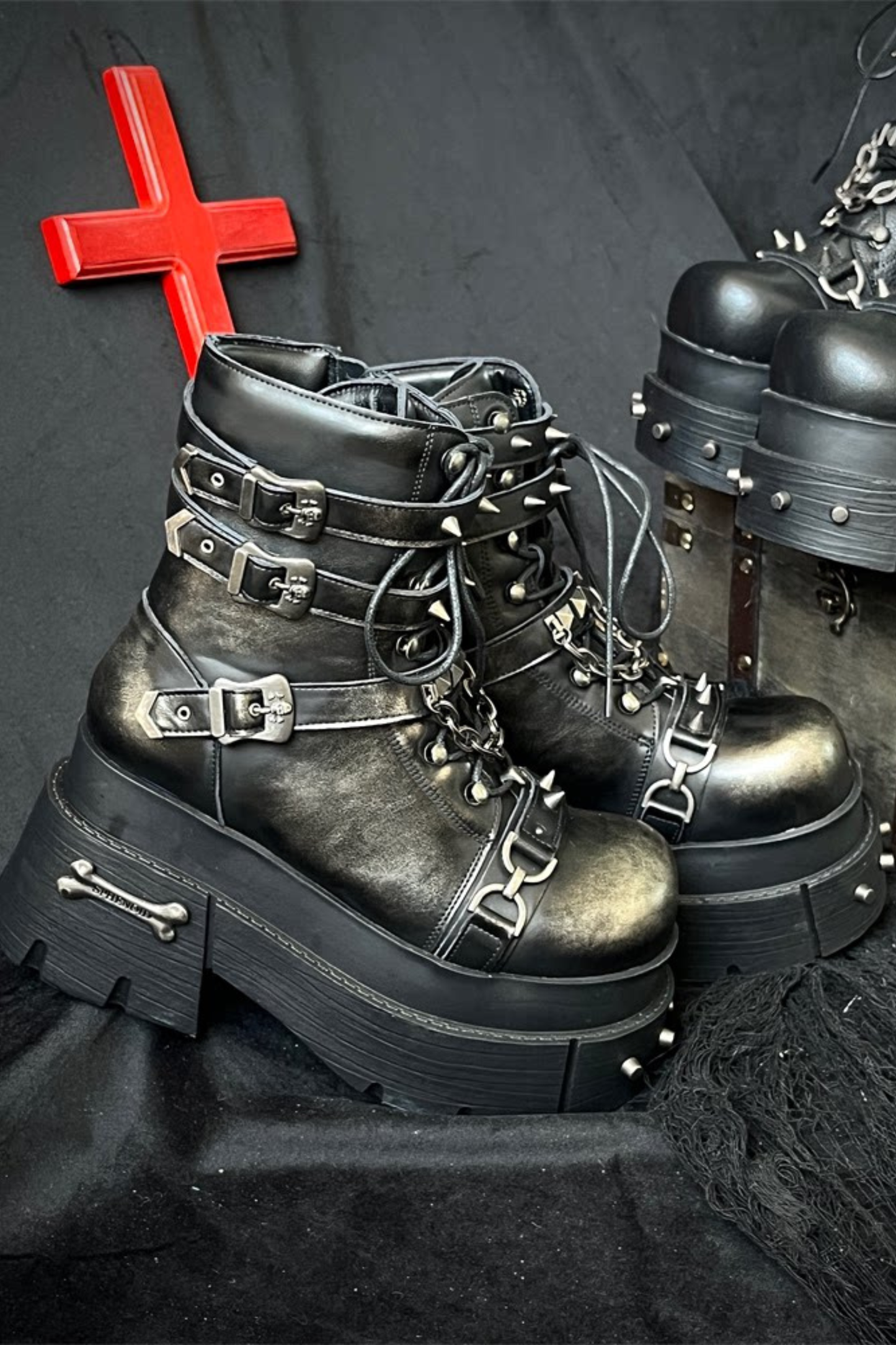 가죽 펑크 플랫폼 부츠