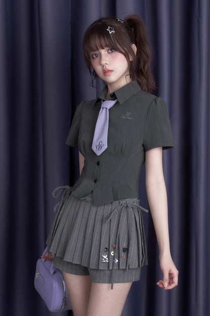 ダークグレーウエストスリムシャツ＋ネクタイ