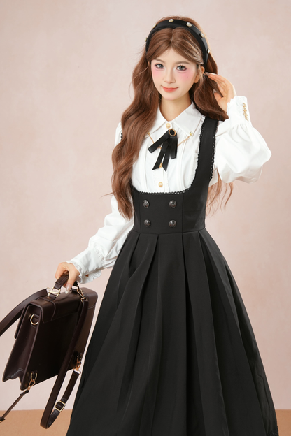 フレンチフレアサスペンダースカート+シャツ