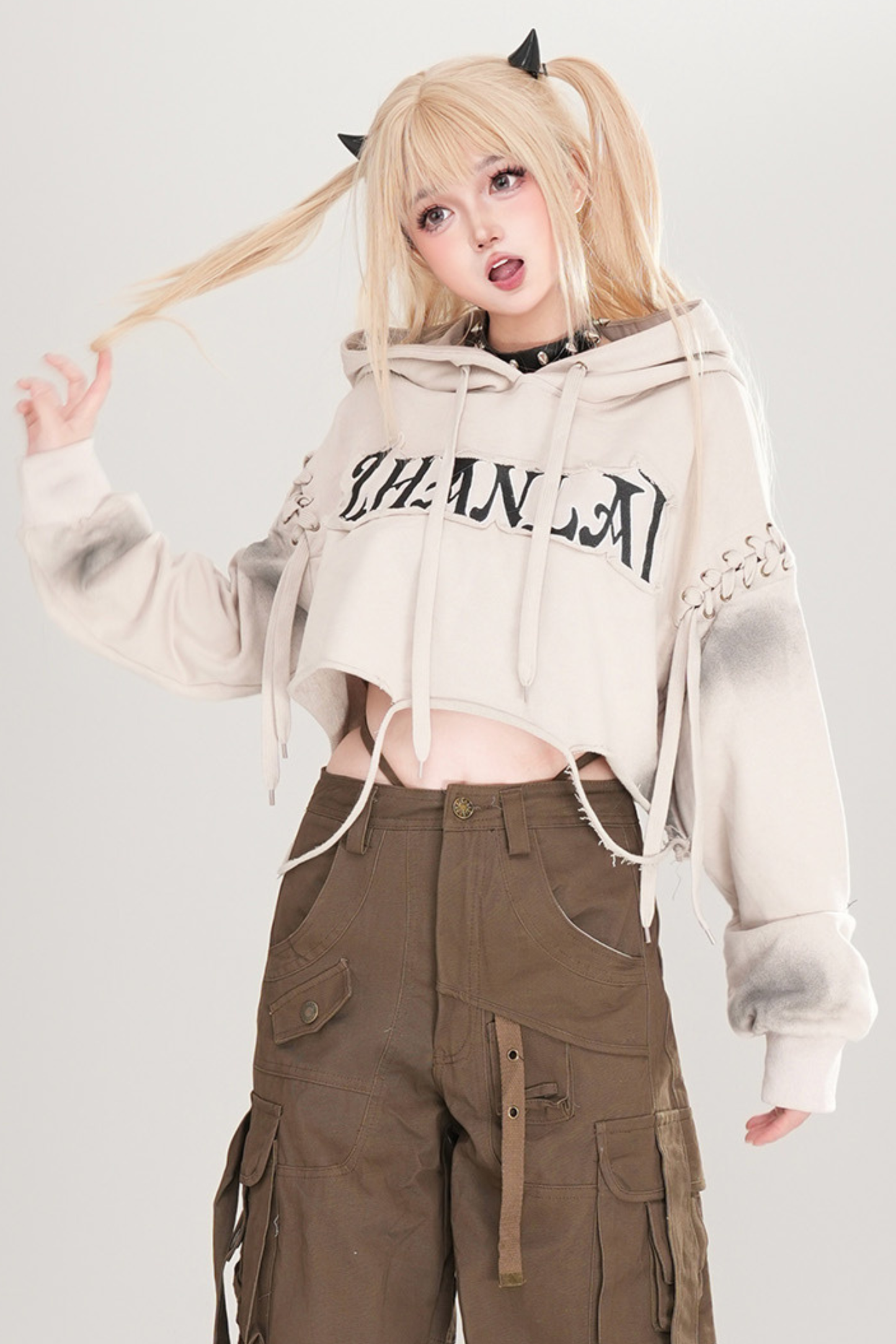 ロックキャットイヤーフーデッドトップス