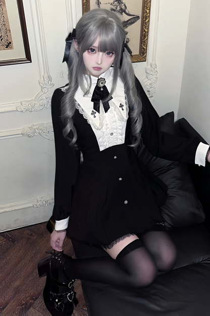 Cross Ruffle Collar Peplum Top + Shorts