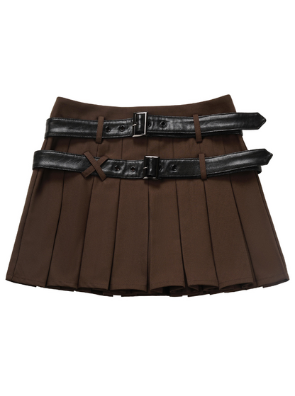 double waist belt pleated skirt