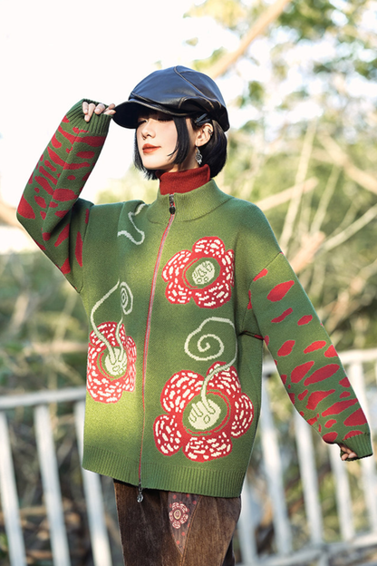 Rafflesia Flower Pop Zip Cardigan