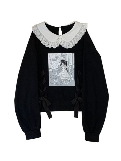 Doll Color Illustration Printed Sweatshirt [Reserved Item].