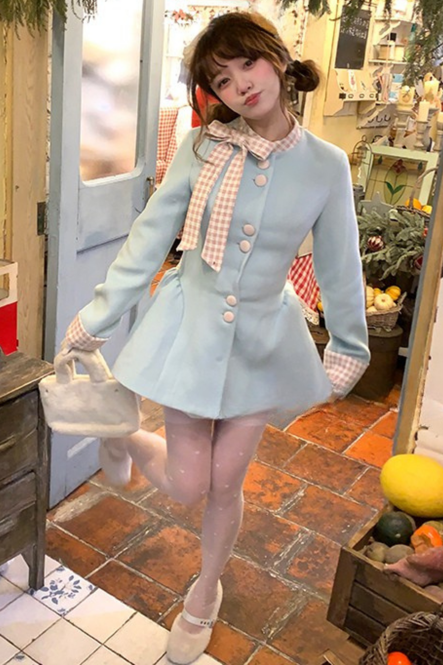 Retro Girly Ice Mint Blue Coat