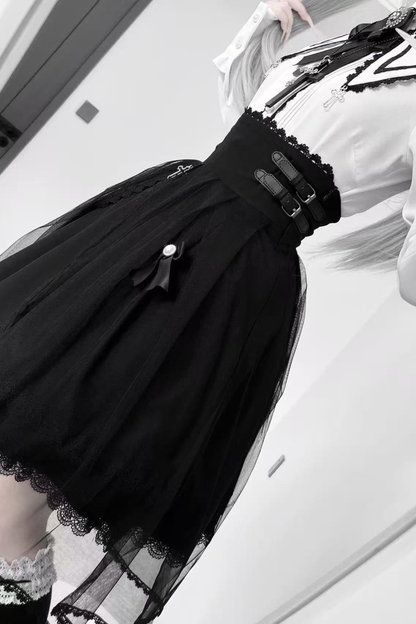 ダークフレンチレースシャツ+スカート