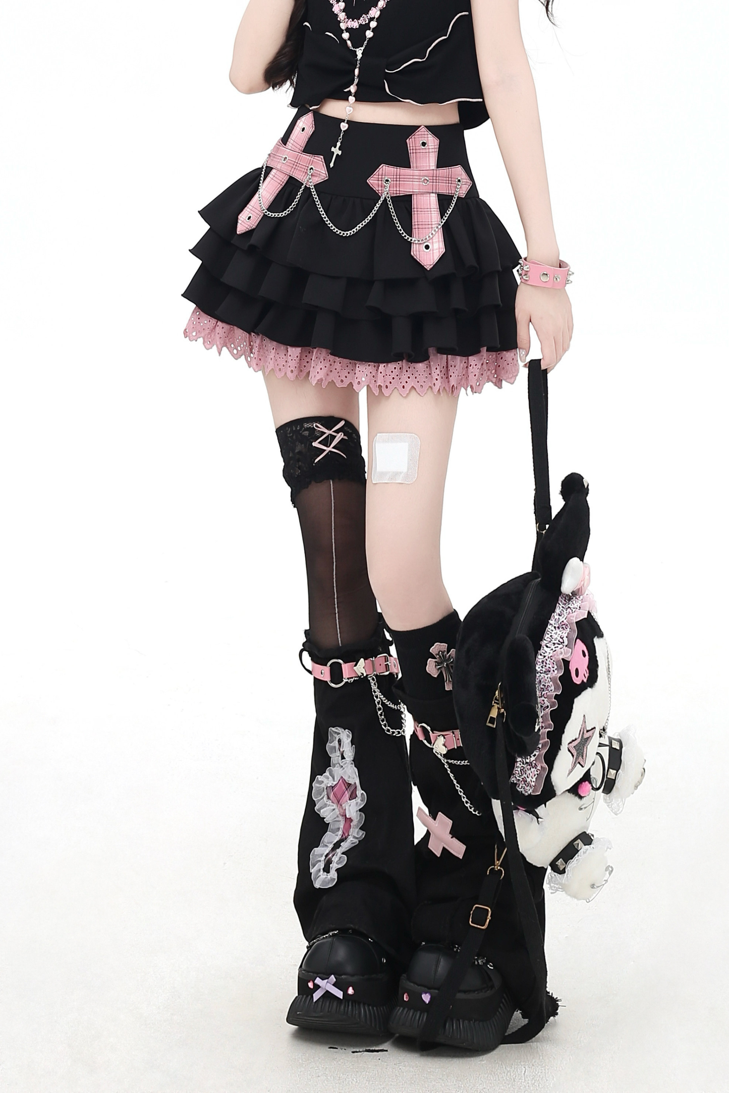 Plaid Chain Tiered Skirt