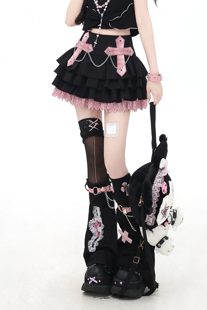 Plaid Chain Tiered Skirt