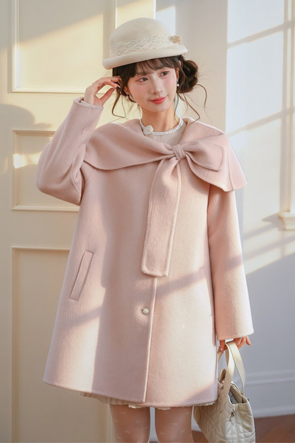 リボンビッグカラーフレアコート