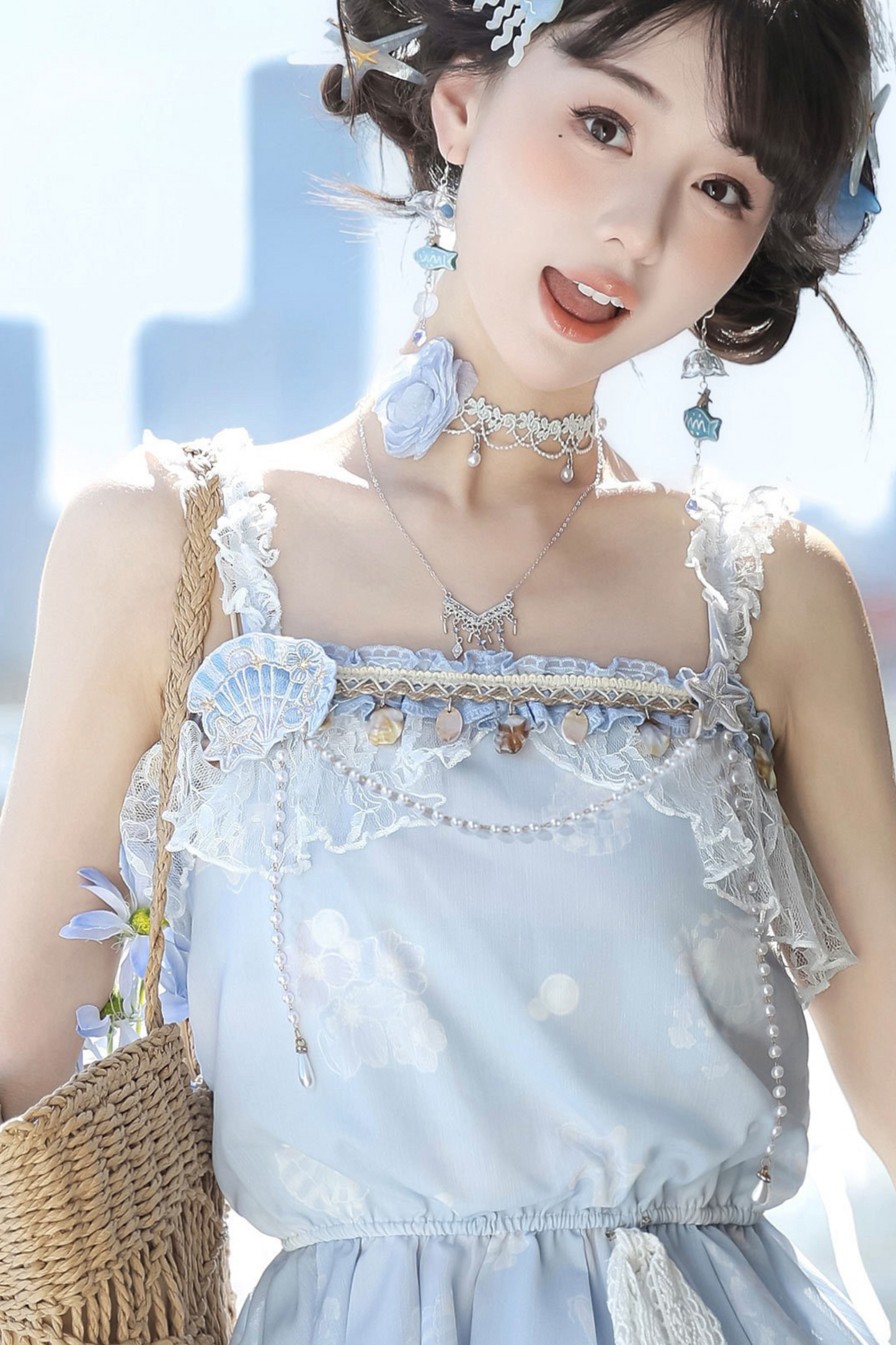 アイスブルースイートキャミソール+バルーンスカート