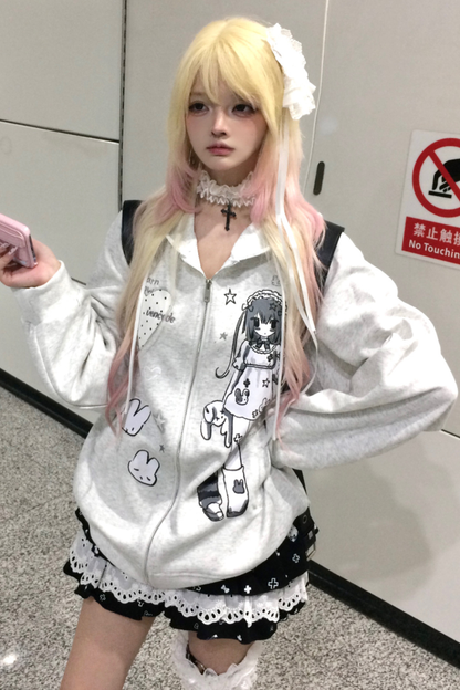 アニメプリントフードルーズパーカー