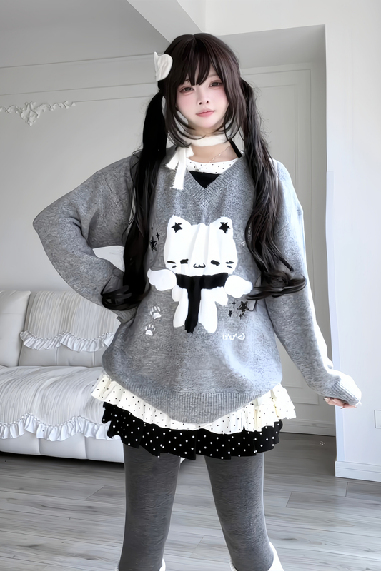 Sweet Dark Cat Knit Sweater