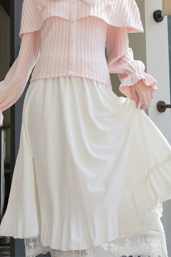 Loose Lantern Sleeve Knit Top + Long Skirt + Short Skirt
