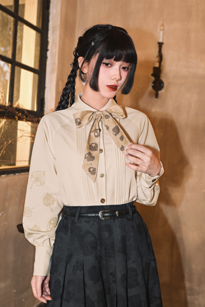China Organ Pleated Print Scarf Shirt