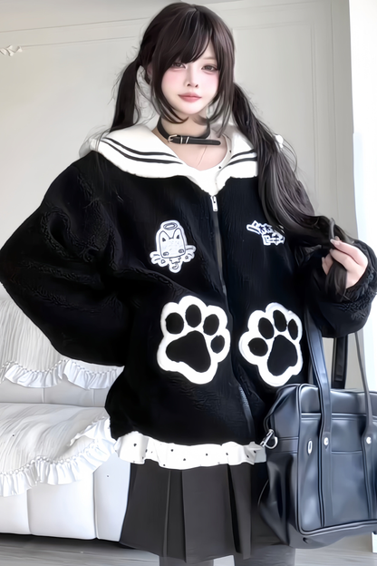 Cat Sailor Loose Zip Jacket