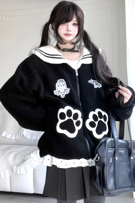 Cat Sailor Loose Zip Jacket