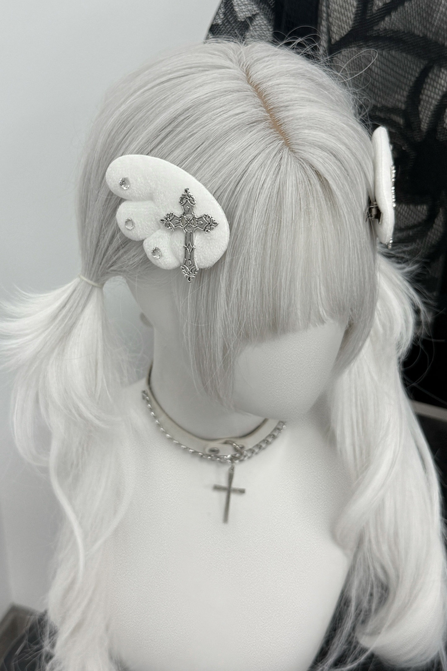 Wing Cross Rhinestone Hair Clip