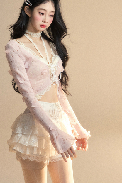 スイートハートドールレースカットアウトホルターネックトップス